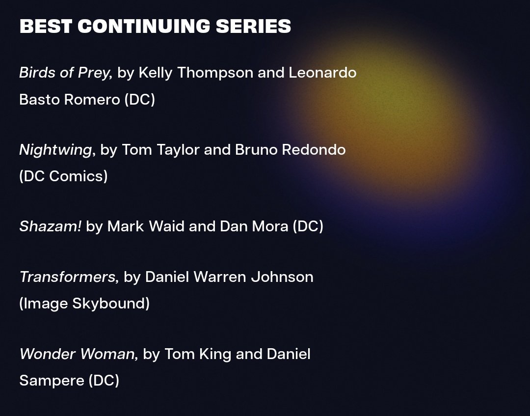 WONDER WOMAN nominated at EISNER awards for best continuing series!! ⭐⭐⭐ I'm so proud of the whole team @TomKingTK @tomeu_morey Clayton Cowles @ms_brittanyjean Cris Rosa