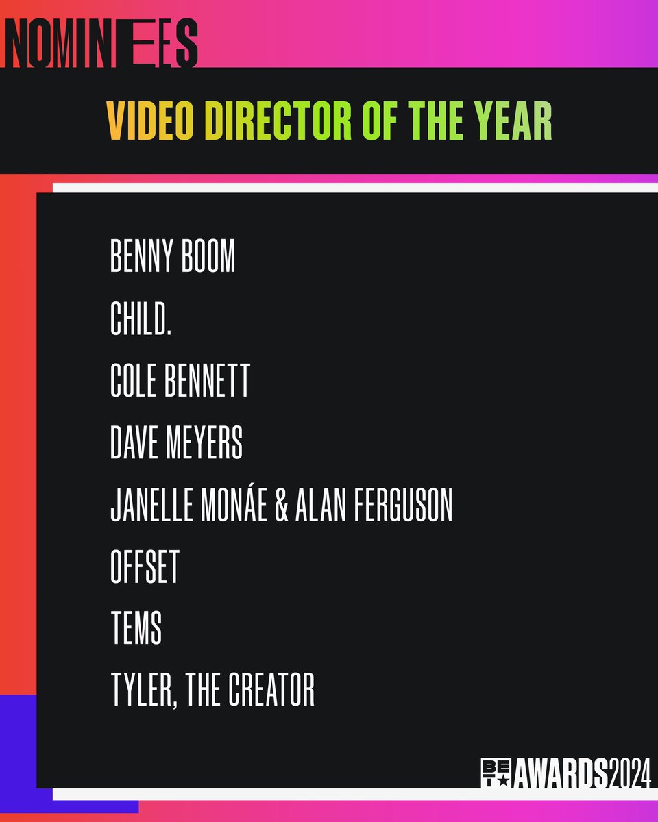 These creatives minds have truly reached genius level! 🧠 The #BETAwards nominees for VIDEO DIRECTOR OF THE YEAR are in!