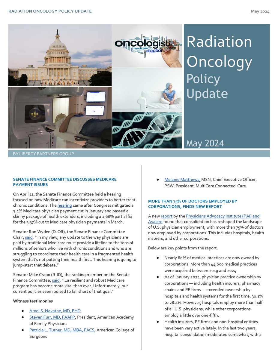 Here's a peek of the May #RadOnc Policy Update with articles on the physician fee schedule discussion, Medicare payment issues, & more! ACRO members can access the newsletter at acro.org/advocacy (member log-in required).