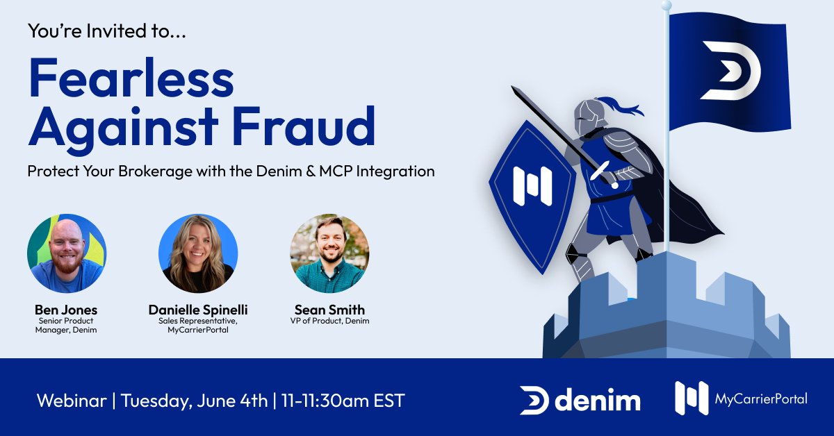 JoinDenim's tweet image. Forget manual data entry. 

With the Denim &amp;amp; MyCarrierPortal integration, adding new carriers is straightforward and accurate. 

Want to see it in action? Join us on June 4th for a live demo and Q&amp;amp;A. Grab your spot in the link below.

hubs.li/Q02xs2SQ0