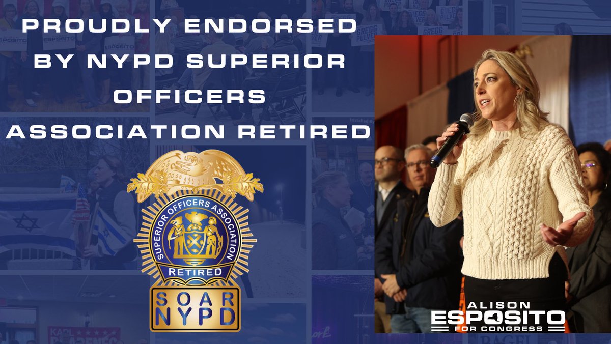 🚨Endorsement Alert! 

I am honored to receive the endorsement of NYPD SOAR!  

It’s time to take back our streets and ensure that our brave men and women in law enforcement have the tools and resources necessary to protect New Yorkers. #BackTheBlue
