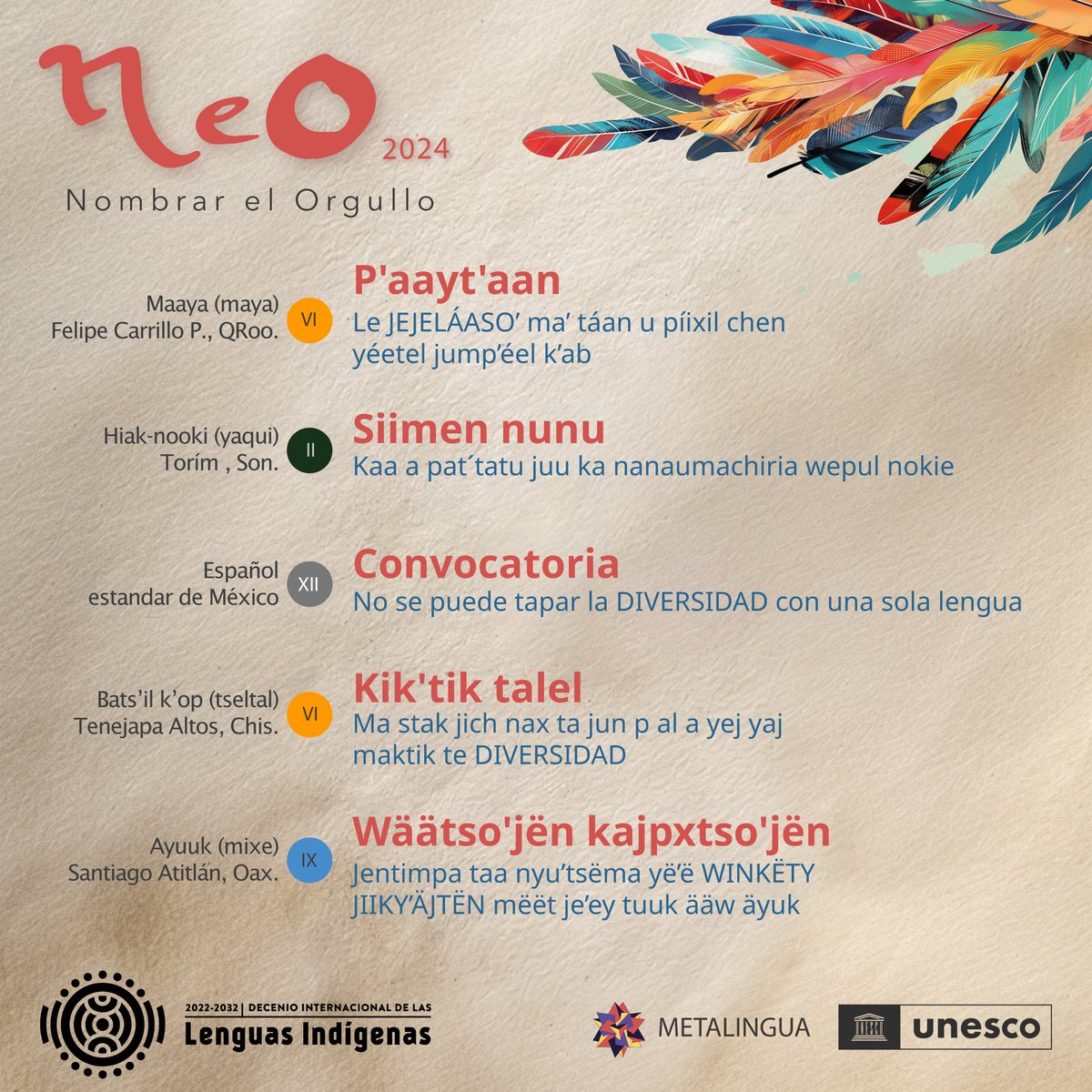 📣¡Aún tienes oportunidad de ser parte de #Neo2024 #NombrarelOrgullo! 🔎🌈Con #Metalingua, estamos registrando palabras en lenguas originarias de México para nombrar la diversidad sexual y de género. Lee la convocatoria en 13 lenguas: 📲 bit.ly/neo2024mexico