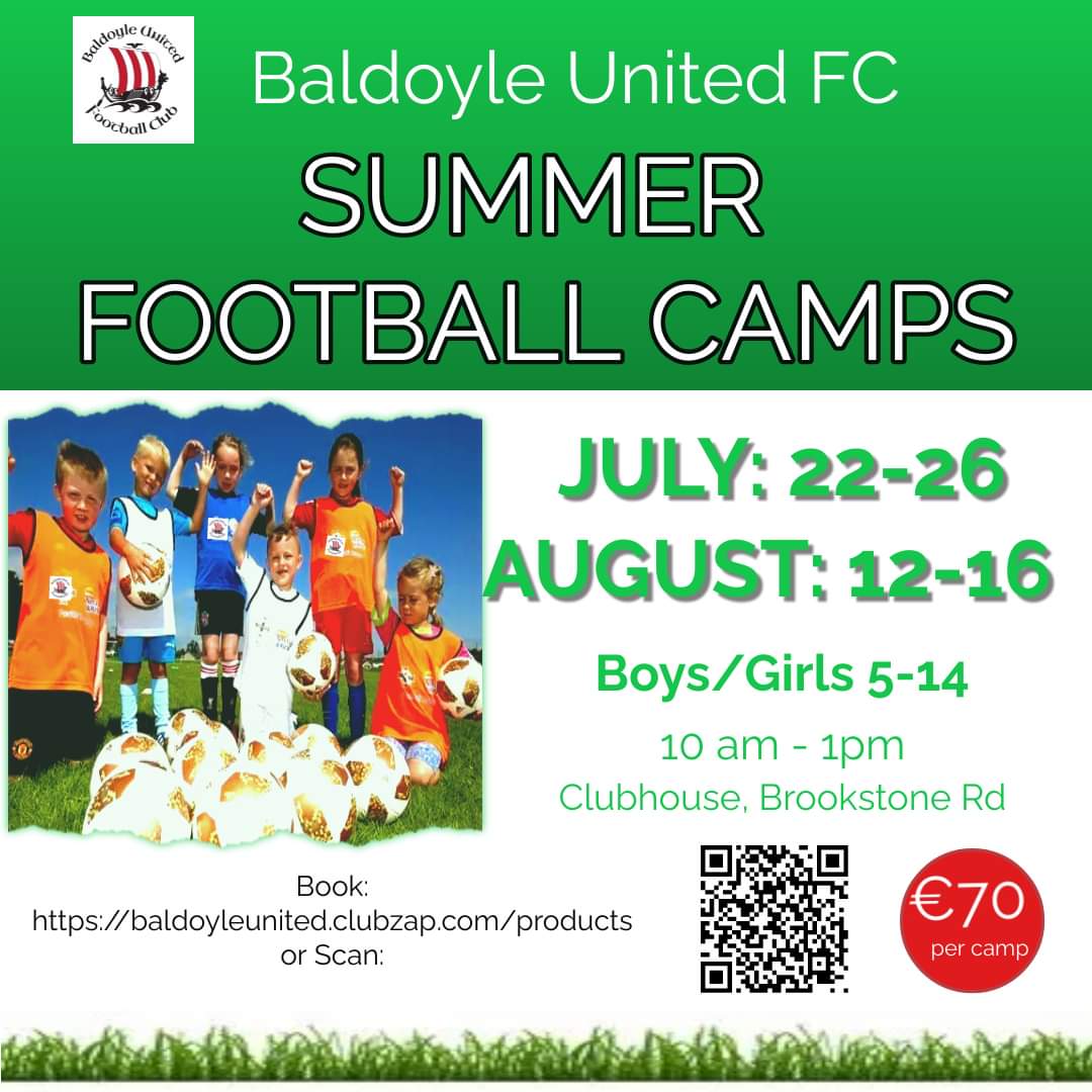 ⚽️ BALDOYLE SUMMER CAMPS
July and August

Book today at:
baldoyleunited.clubzap.com/products

@PSNeasain @BaysideSns 
@News_St_Marys_B @StLaurences_NS 
@StapolinETNS @FAIFingal