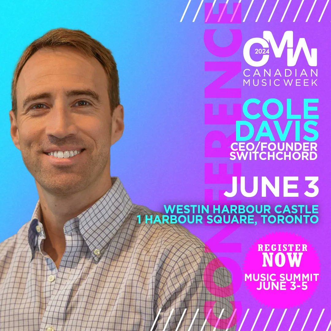 We are thrilled to announce Cole Davis, Founder & CEO, Switchchord as a speaker for #CMW2024. Passes are on sale now! bit.ly/4cZwpAE #cmw2024 #canadianmusicweek #music #musicsummit #toronto