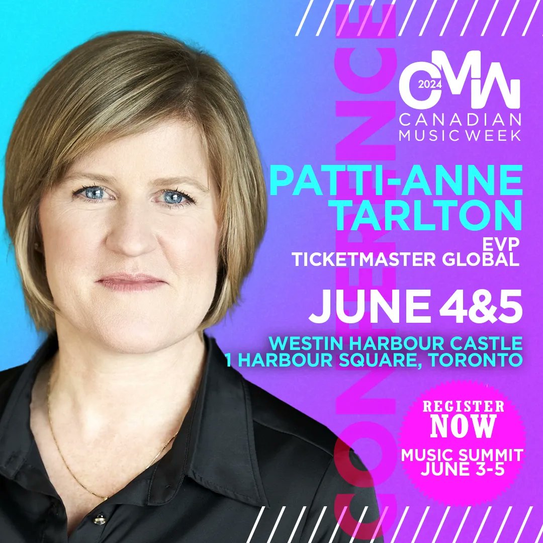 We are thrilled to announce Patti-Anne Tarlton, EVP, Ticketmaster Global as a speaker for #CMW2024. Passes are on sale now! bit.ly/4cZwpAE #canadianmusicweek #music #musicsummit #toronto