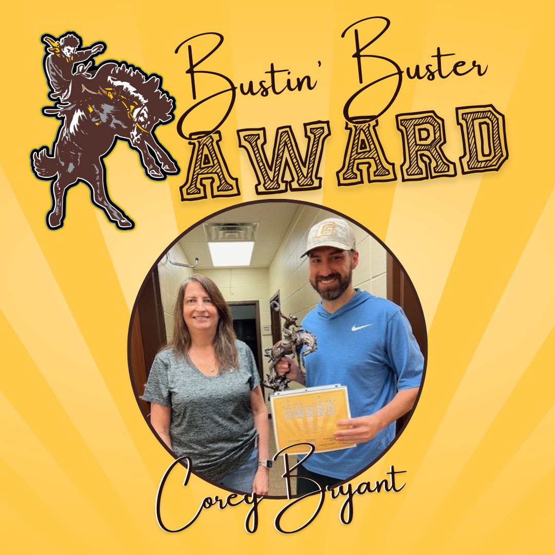 The last Bustin' Buster award for this academic year is presented to Corey Bryant for embodying the Responsible Leadership value. Congratulations, Corey!! 👏 It's a GREAT Day to be a BUSTER! #busterproud #fromhere #gccc #values #bustinbusteraward