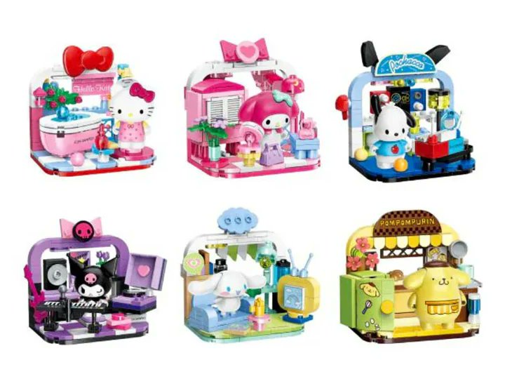 Sanrio Have Fun at Home Building Block Set of 6 Displays available for pre-order! bit.ly/44MTG50 #sanrio #hellokitty #mymelody #pochacco #kuromi #pompompurin #bigbadtoystore #bbts