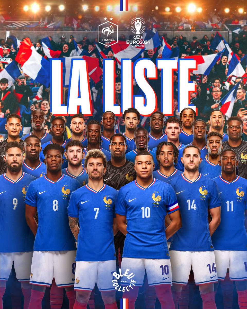 𝑽𝒐𝒖𝒔 𝒍’𝒂𝒕𝒕𝒆𝒏𝒅𝒊𝒆𝒛, 𝒍𝒂 𝒗𝒐𝒊𝒍𝒂̀ 😍

La liste de nos 2️⃣5️⃣ Bleus retenus pour l’Euro 👊

#BleuCollectif | #EURO2024