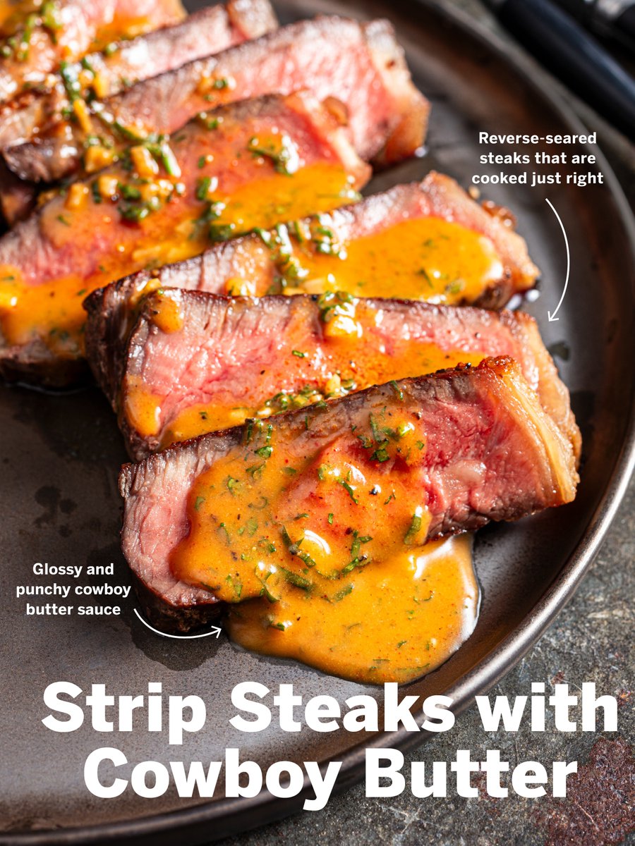 Perfect steaks with a punchy, buttery sauce. We were inspired to make this flavorful sauce to serve with steaks after hearing about a sauce called cowboy butter. Recipe: bit.ly/3Iq6cNn