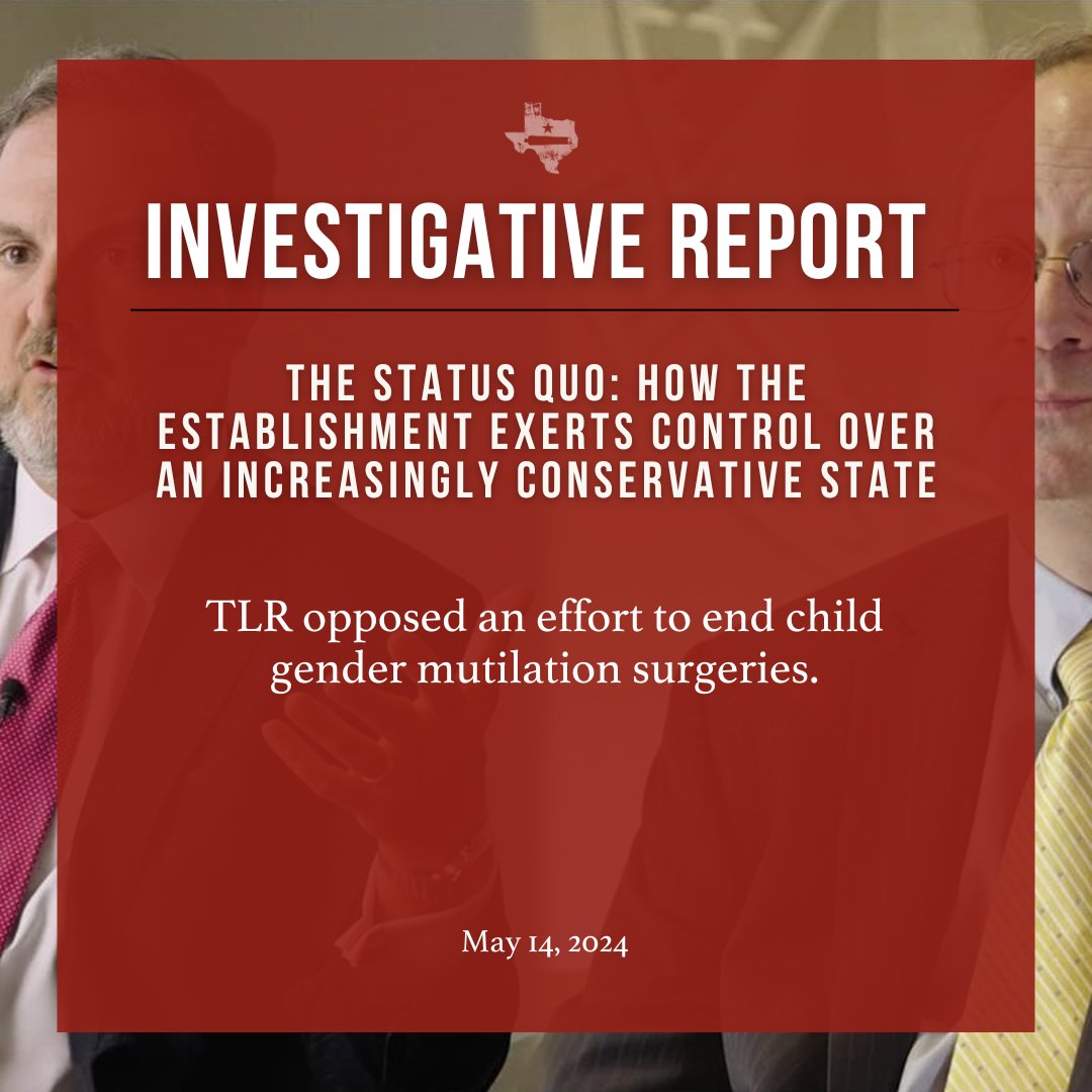 TLR opposed an effort to end child gender mutilation surgeries.

Read more on this Investigative Report through the link below:
l8r.it/1lsW