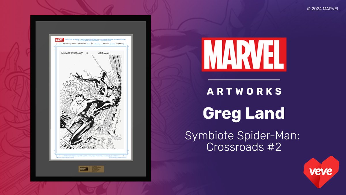 Pay homage to the widely popular Symbiote Spider-Man series with this epic cover of Symbiote Spider-Man: Crossroads #2 drawn by Greg Land This 1/1 @Marvel Artwork is available via silent auction starting 20 May at 8AM PT, only on the VeVe web app! go.veve.me/3V0yncX