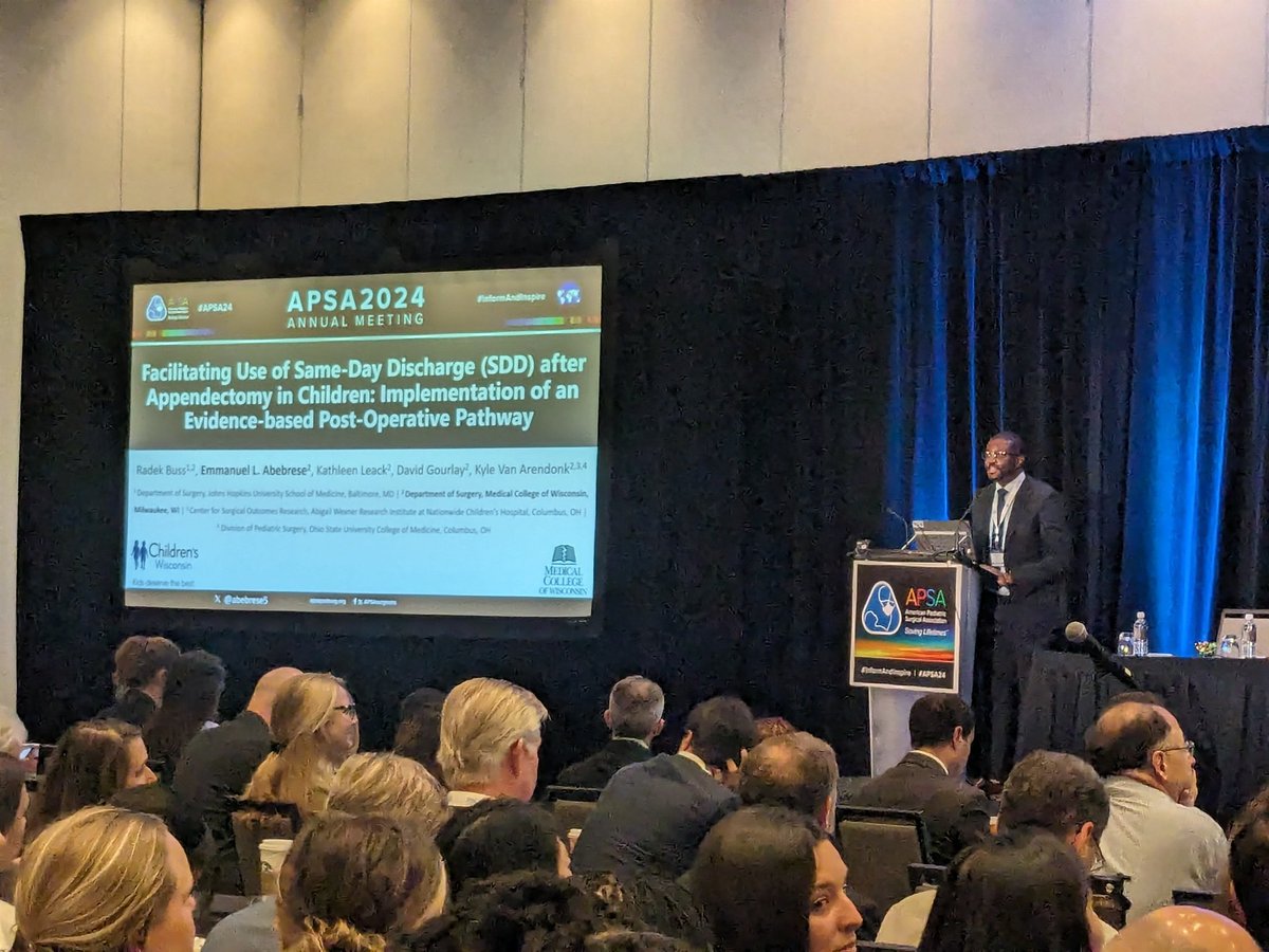 MCW Pediatric Surgery (@mcwpedsurg) on Twitter photo Impactful talk on the barriers to same day discharge for appendicitis and how to implement change by <a href="/abebrese5/">Emmanuel Abebrese MD, MS</a> at #APSA24! <a href="/APSASurgeons/">APSA Surgeons</a> <a href="/KyleVanArendonk/">Kyle Van Arendonk, MD PhD</a> <a href="/DavidGourlay9/">David Gourlay</a> <a href="/MCWSurgery/">MCW Surgery</a> Impactful talk on the barriers to same day discharge for appendicitis and how to implement change by <a href="/abebrese5/">Emmanuel Abebrese MD, MS</a> at #APSA24! <a href="/APSASurgeons/">APSA Surgeons</a> <a href="/KyleVanArendonk/">Kyle Van Arendonk, MD PhD</a> <a href="/DavidGourlay9/">David Gourlay</a> <a href="/MCWSurgery/">MCW Surgery</a>