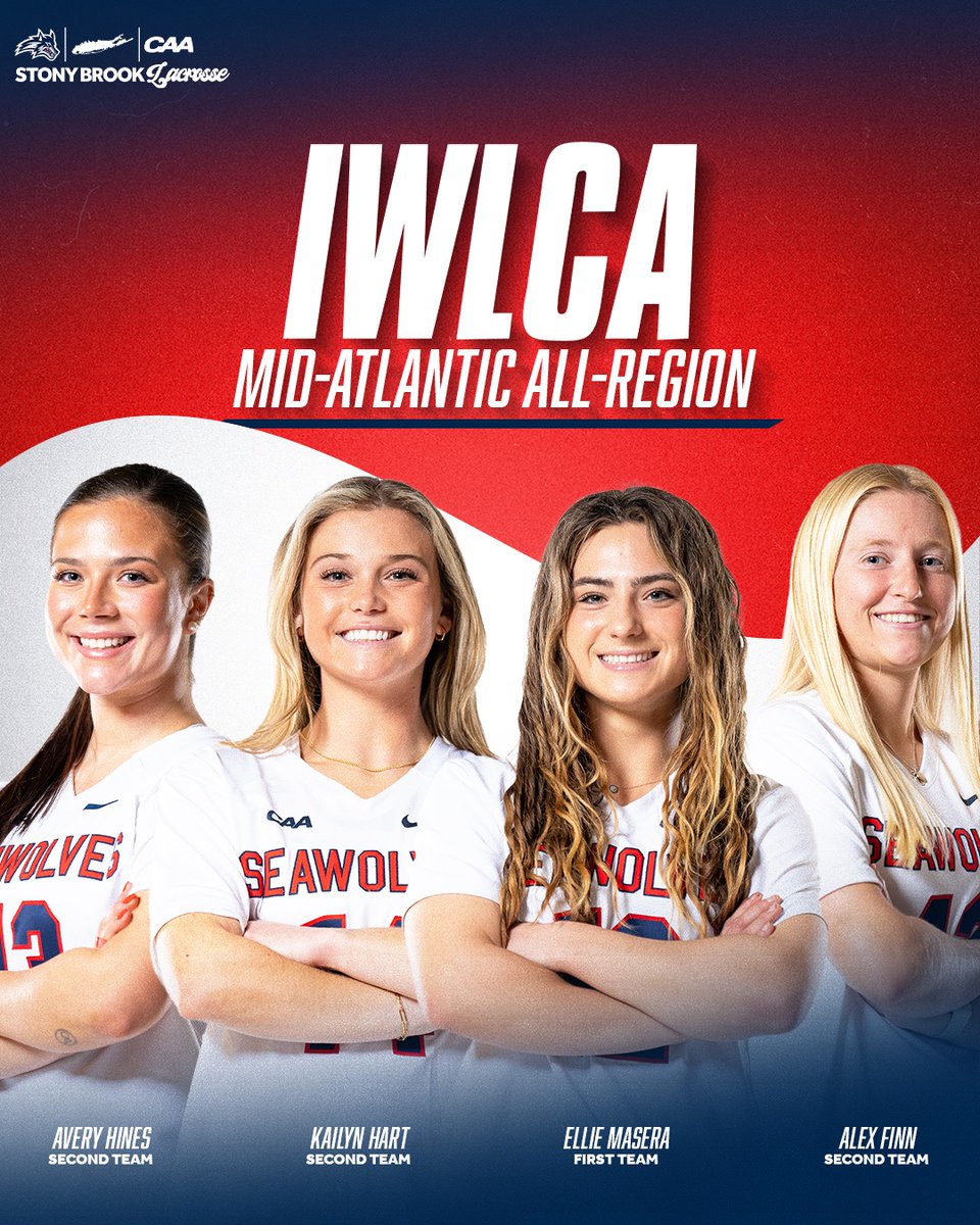 𝗜𝗪𝗟𝗖𝗔 𝗔𝗟𝗟-𝗥𝗘𝗚𝗜𝗢𝗡 💪 Congrats to Ellie, Kailyn, Avery & Alex on being named to @IWLCA Mid-Atlantic All-Region Teams! 📰: bit.ly/3UMrsCI 🌊🐺 x #NCAALAX