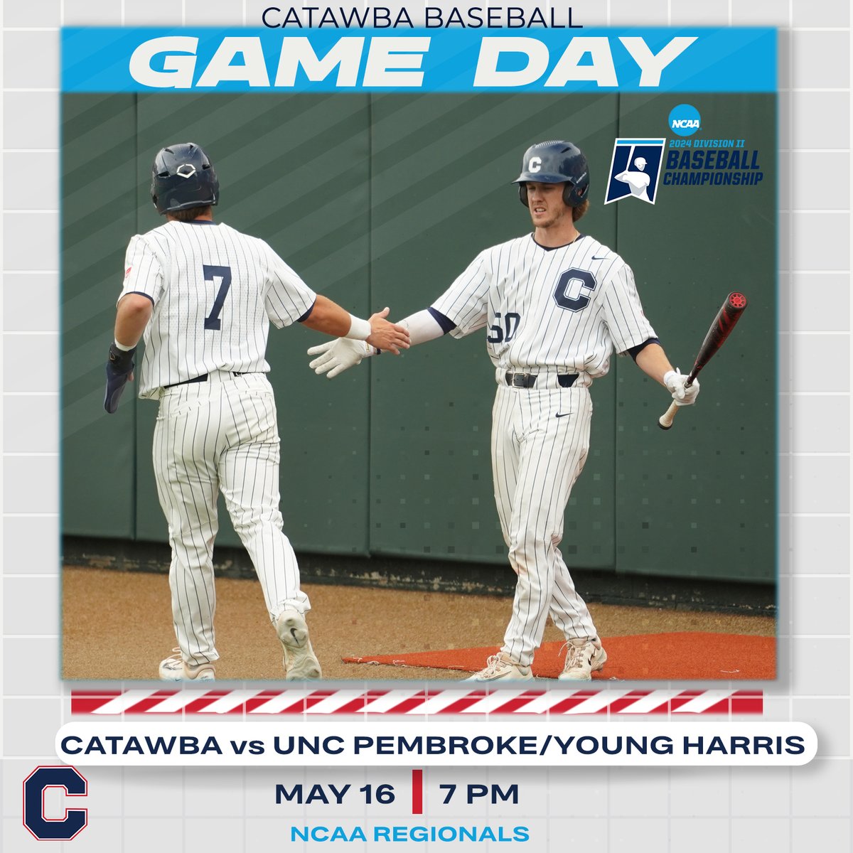 The opening game of the 2024 Southeast Regionals 🏆⚾️ @catawbabaseball faces the loser of Game 1 at 7pm inside Newman Park 🆚 UNC Pembroke vs Young Harris (Loser) ⏰ 7 PM 📊 tinyurl.com/yrcvh8d7 🎥 tinyurl.com/ypsv9chp #BeYourOwnHero