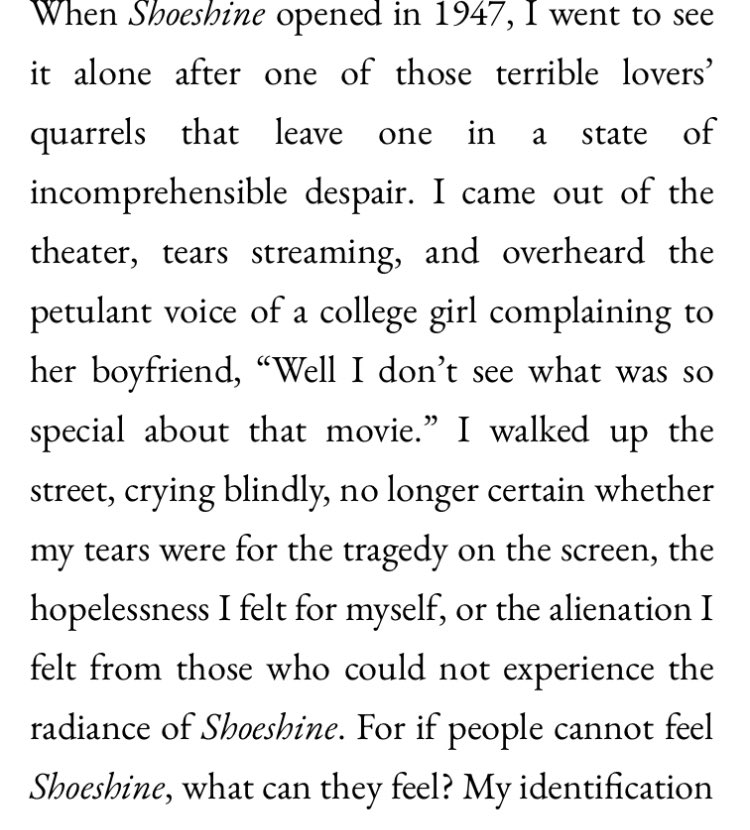 Without any context whatsoever, Pauline Kael’s totally-not-personal opening of her review of Vittorio De Sica’s Shoeshine: