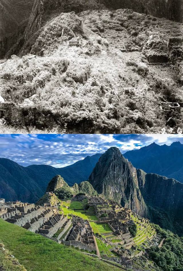 Then vs Now :

Machu Picchu (1915), before archaeological excavations in the valley; vs now, one of most loved tourist attractions in the entire South America (2024) -

Machu Picchu, in the midst of a tropical mountain forest on the eastern slopes of Peruvian Andes, Machu