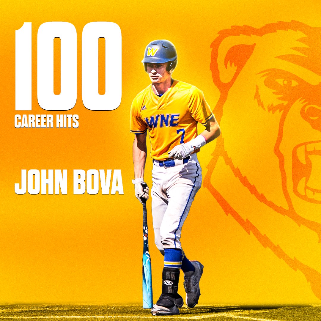 Last Hit of The Season = 💯 @WNE_Baseball's John Bova collected a team high 54 hits this season, with his final hit of the season being the 100th of the junior's career! Congratulations, John! #PaintItGold ⚾️