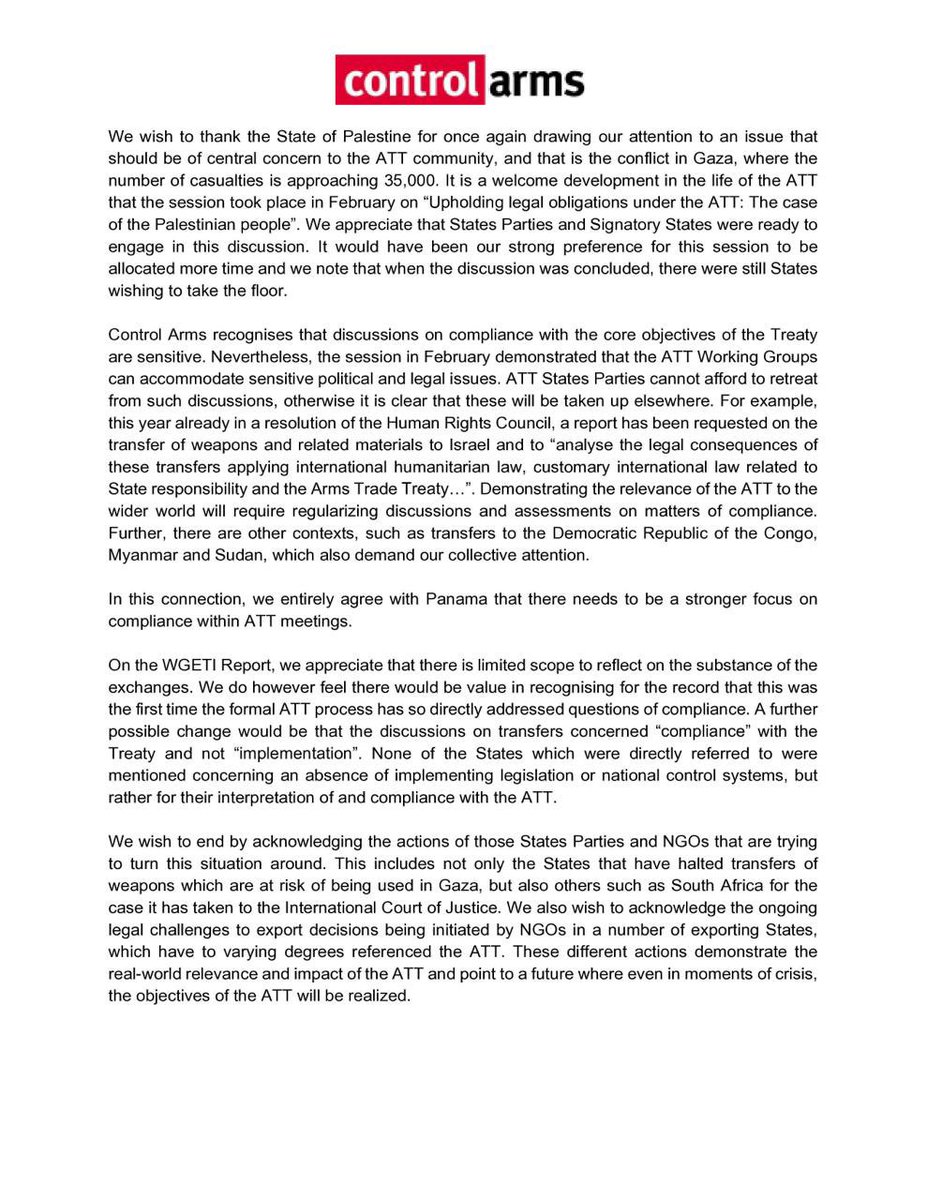 Today, we are underway with the first ever stand alone ATT Preparatory Committee! 

Read Control Arms' statement to the Working Group on Effective Treaty Implementation here.

 #ATT  #PreparatoryCommittee #ControlArms