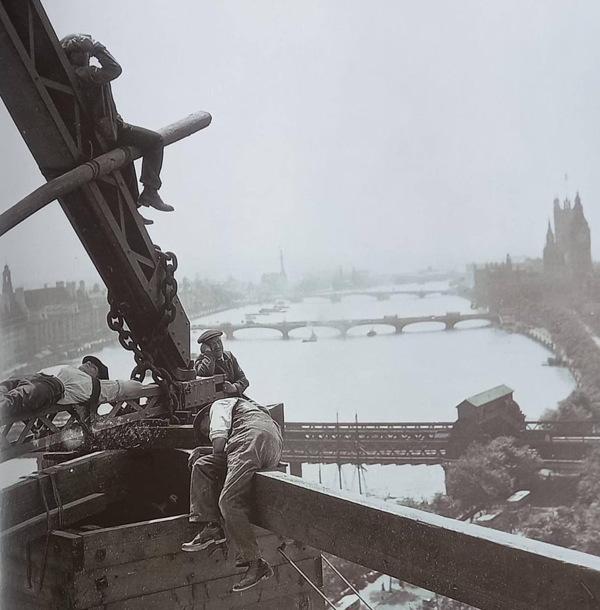 A photograph of Steeplejacks resting whilst Building the Shellmex building taken circa 1930s