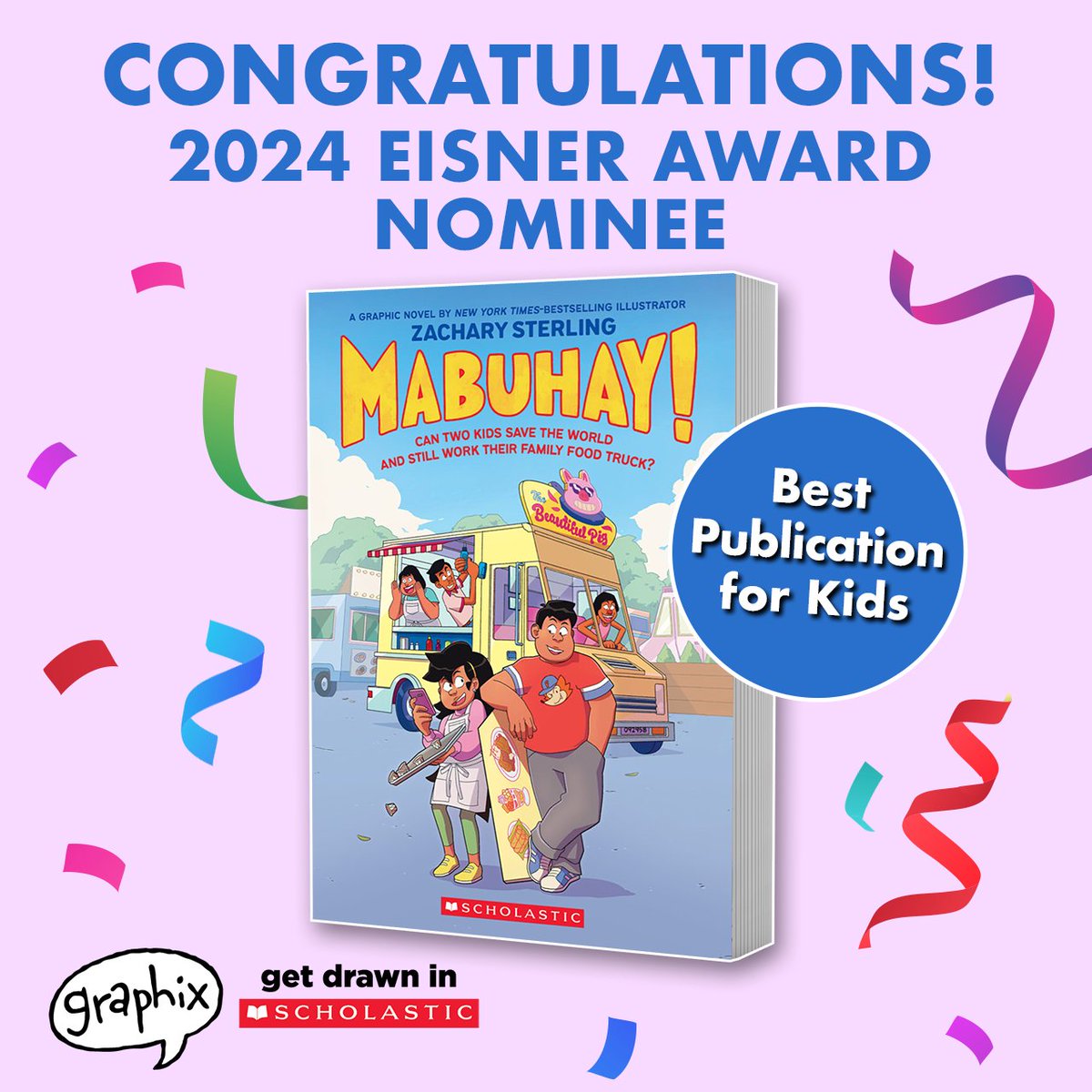 Everyone join us in congratulating @studiojjk (Sunshine) and @zacharyxbinks (Mabuhay) for being nominated for Eisner Awards! bit.ly/3UMm02D