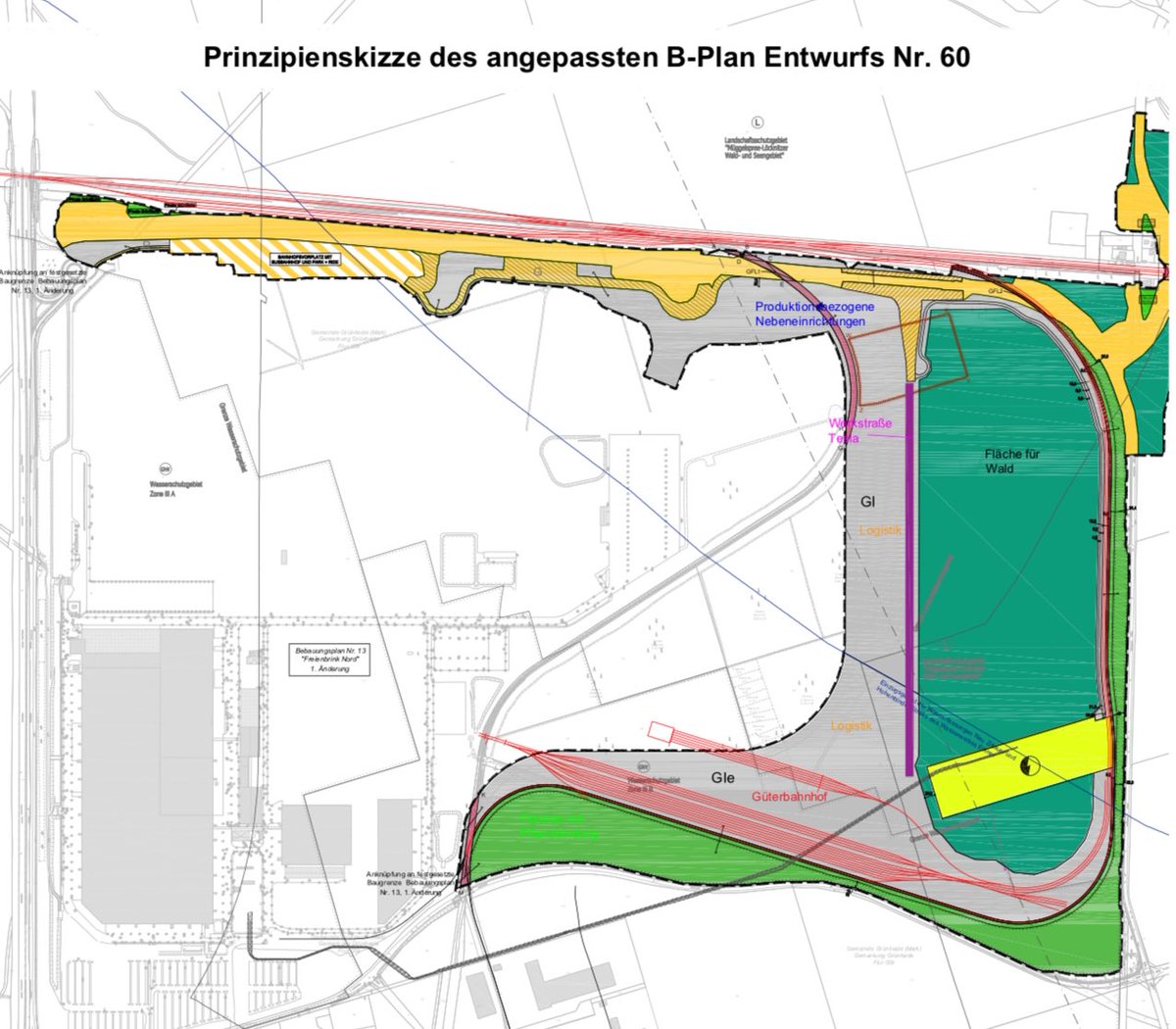 🔥🇩🇪 Tesla’s expansion plan for GigaBerlin has been approved by Grünheide representatives despite protests.

The plan has been updated to save 70 hectares of forest and includes a freight station and new roads.

➞ gruenheide-mark.de/news/1/920380/…