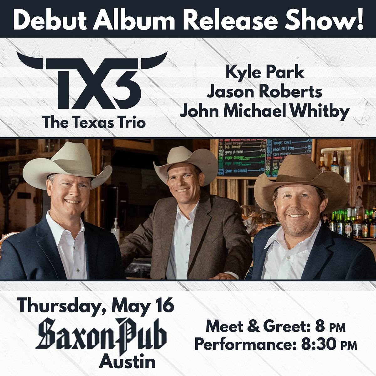 See y’all tonight at The Saxon Pub in Austin. Come celebrate The Texas Trio’s debut album release! 🎹 🎻 🤠 bit.ly/TX3SaxonPub