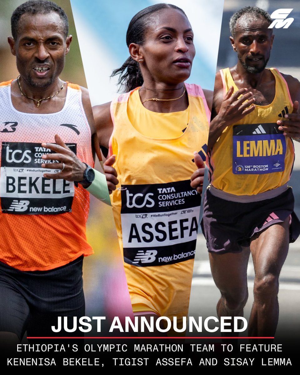 JUST ANNOUNCED: The Ethiopian Athletics Federation has announced its marathon team for the Paris Olympics. 🇪🇹 Three-time Olympic gold medalist Kenenisa Bekele will run the marathon at the Games for the first time at 42 years old. He is joined by Boston Marathon champion Sisay