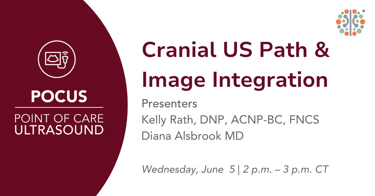 Join Drs. Kelly Rath & Diana Alsbrook on June 5 for #POCUS webinar on cranial US path & clinical integration. This webinar is intended to provide an intermediate-level, case-based discussion of pathology. Register: ow.ly/ZNFl50RIUsN #neurocritcare @CardinalsGirl22