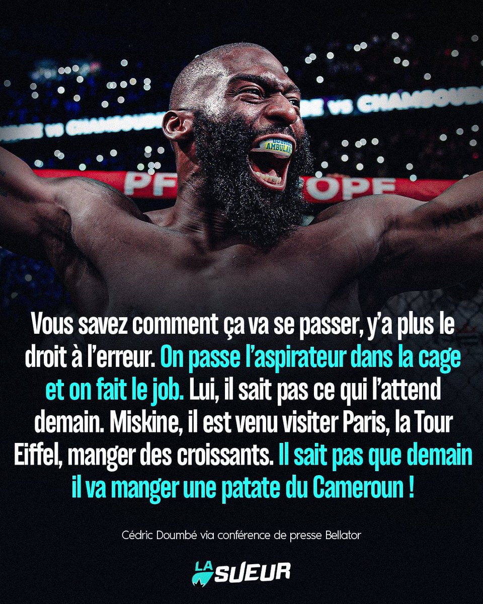 🗣️ « Il sait pas que demain il va manger une patate du Cameroun ! » 👊🇨🇲

Cédric Doumbé et l'art du trashtalk... 😭

#BellatorParis