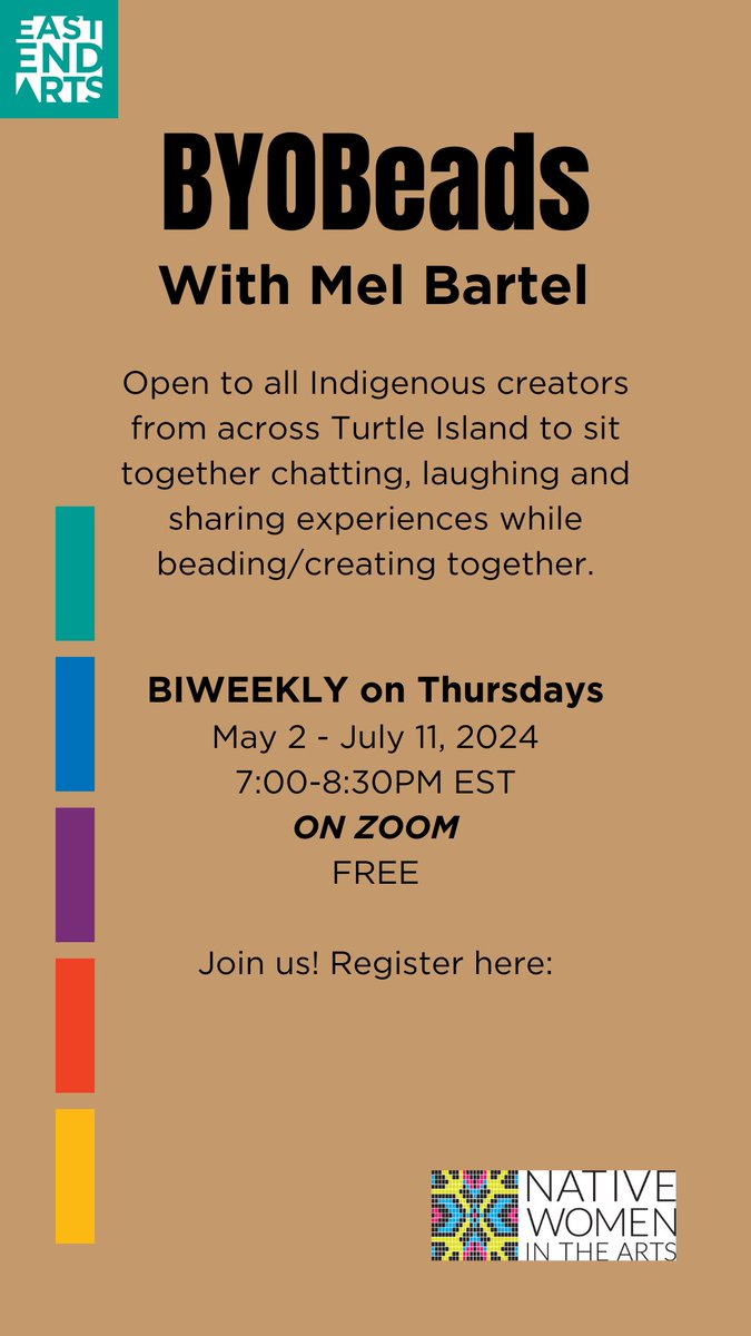 Native Women in the Arts (@infonwia) on Twitter photo Our first Guest Star of <a href="/EastEndArtsTO/">East End Arts</a> BYOBeads is Lizzy Hill, hosted by Mel Bartel.
Join us this season from some exciting Guest Beading Artists. Thursday evenings from 7:00 - 8:30pm, May 2 - July 11, 2024, register by following the link:
docs.google.com/forms/d/e/1FAI… Our first Guest Star of <a href="/EastEndArtsTO/">East End Arts</a> BYOBeads is Lizzy Hill, hosted by Mel Bartel.
Join us this season from some exciting Guest Beading Artists. Thursday evenings from 7:00 - 8:30pm, May 2 - July 11, 2024, register by following the link:
docs.google.com/forms/d/e/1FAI…