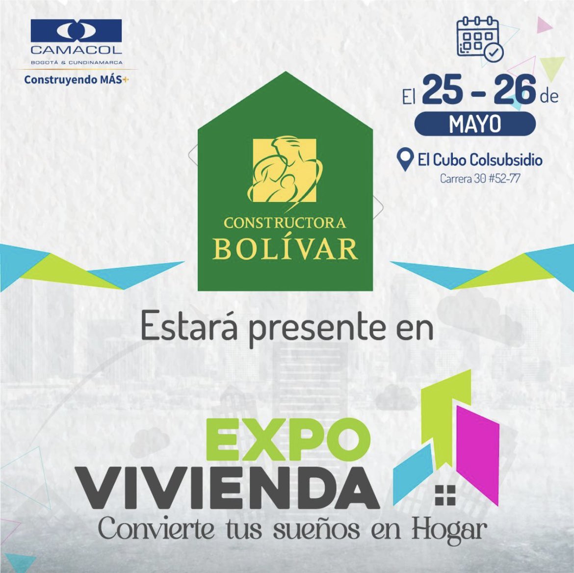 En #ExpoVivienda2024 #ConstructoraBolívar será parte de nuestra ruta de adquisición de vivienda. Este 25 y 26 de mayo descubre todas las opciones de proyectos que tienen para ti. ¡No te lo pierdas! 🏠✨ Inscripciones en: camacolbyc.co/eventos/expovi… #ExpoVivienda2024