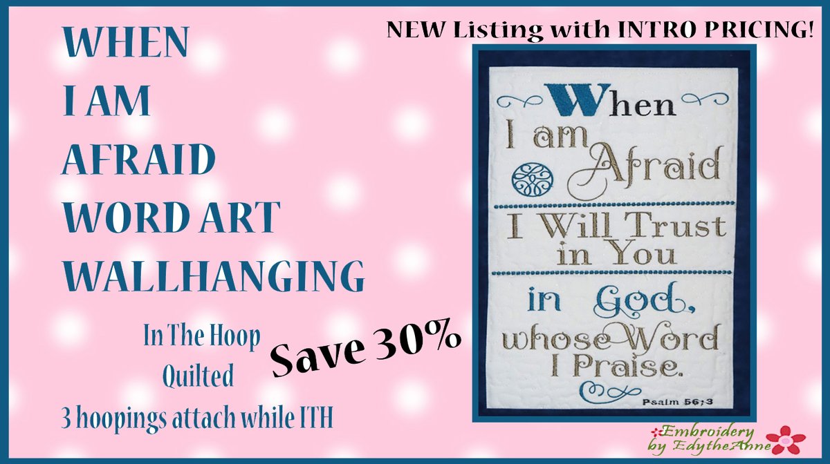 NEW WALL HANGING LISTING - MILITARY MONTH, FATHER'S DAY & MORE... - mailchi.mp/inthehoopembro… 
#EmbroiderybyEdytheAnne #InTheHoopMachineEmbroidery #Sewing #Faith #MugMat #MugRug #Sale #MachineEmbroidery #WallHanging #Psalm56 #WhenIAmAfraid