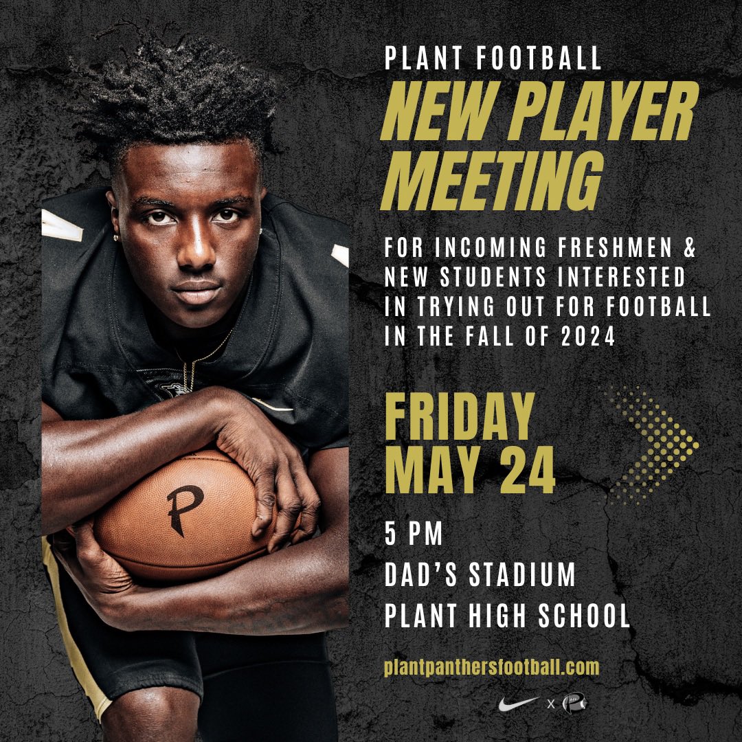 Interested in trying out for Plant Football next season? Make sure to attend this meeting 👇🏽