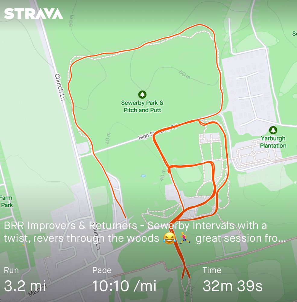 Up to Sewerby Park for a route recce and then BRR Improvers & Returners - Sewerby Intervals with a reverse through the woods 😊🏃‍♂️ Great running from all 💪 @RunComPod