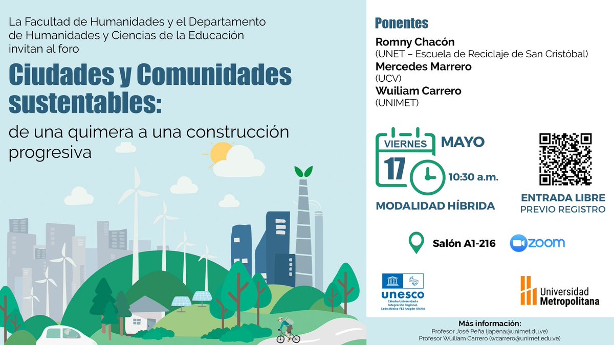 Te invitamos al foro Ciudades y comunidades sustentables: de una quimera a una construcción progresiva. 📆 #17May 🕥10:30AM Modalidad híbrida 💻tinyurl.com/CiudadesSusten… 📍Salón A1-216