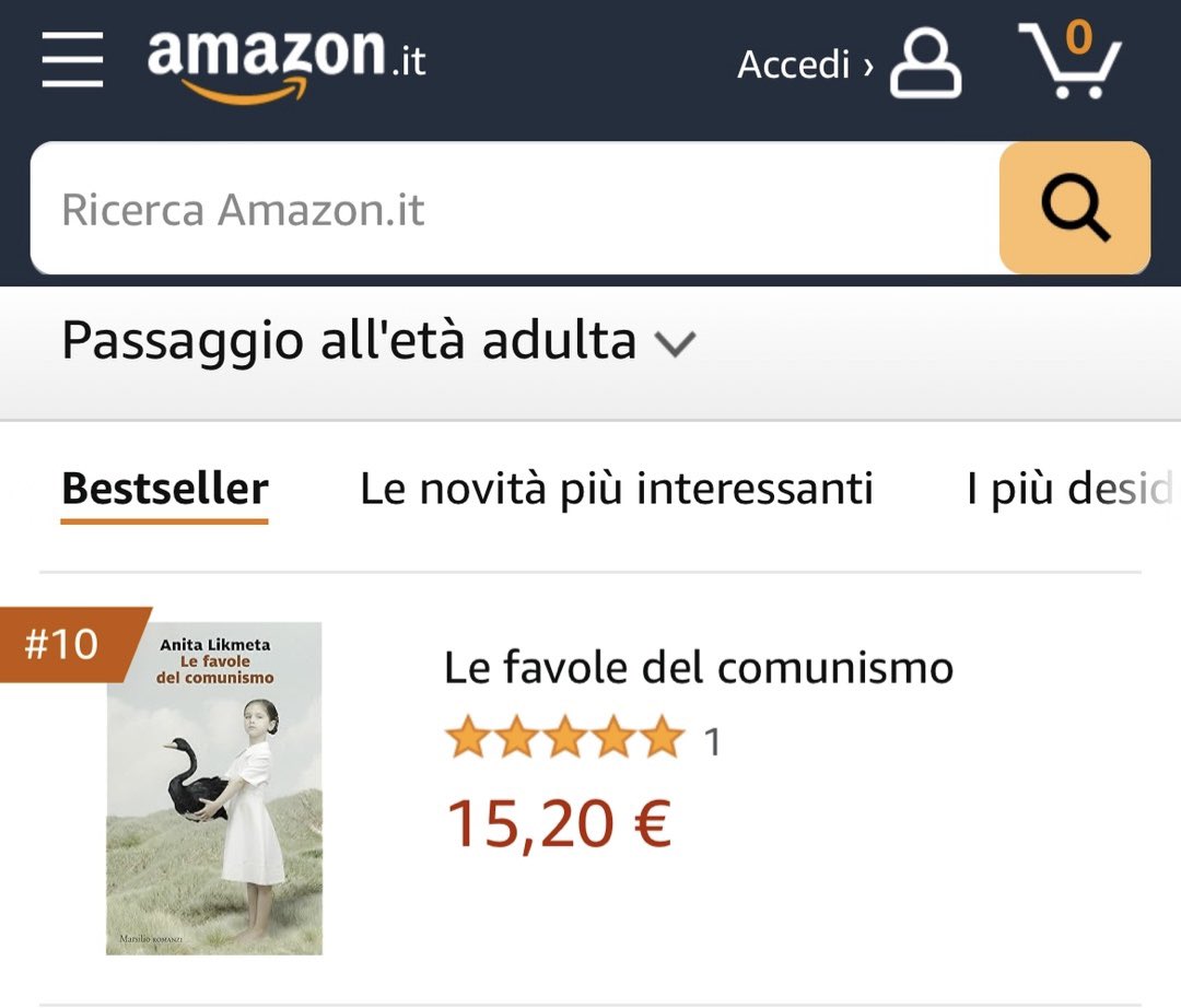 Dopo appena una settimana, 'Le favole del comunismo', @MarsilioEditori, è già entrato nella Top 10 @AmazonIT 'Passaggio all'età adulta'. Grazie a tutti/e! 🙏❤️ Ordina qui: amzn.to/3V0A4qB