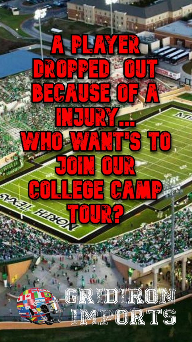 DM us here or reach out to @GIfootballChris. We have a late spot available on our College Camp Tour in Texas May 30th-June 10th.