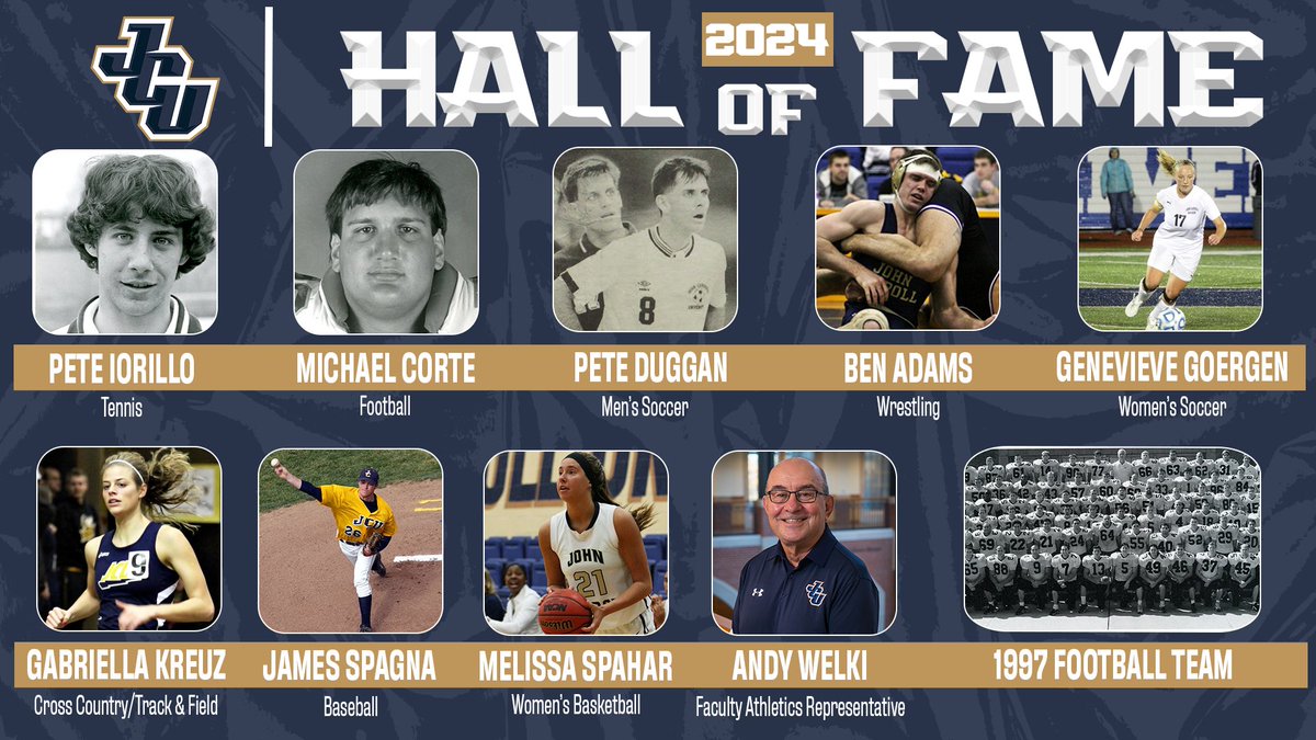 NEWS: We're proud to announce the star-studded 2024 Hall of Fame Class! ⚡️Pete Iorillo '87 ⚡️Michael Corte '91 ⚡️Pete Duggan '94 ⚡️Ben Adams '10 ⚡️Missy Spahar '14 ⚡️Gab Kreuz '14 ⚡️Jimmy Spagna '14 ⚡️Genny Goergen '14 ⚡️Andy Welki ⚡️1997 Football 📰jcusports.com/news/2024/5/9/…