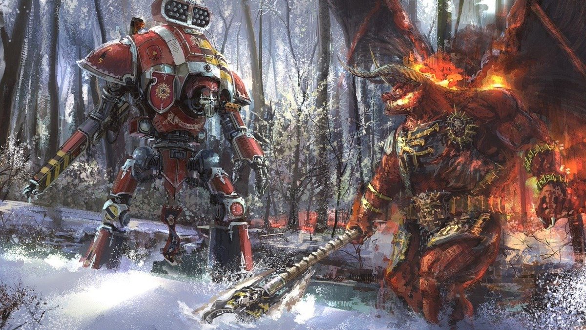 Imperial Knight vs Bloodthirster of Khorne by Hammk.