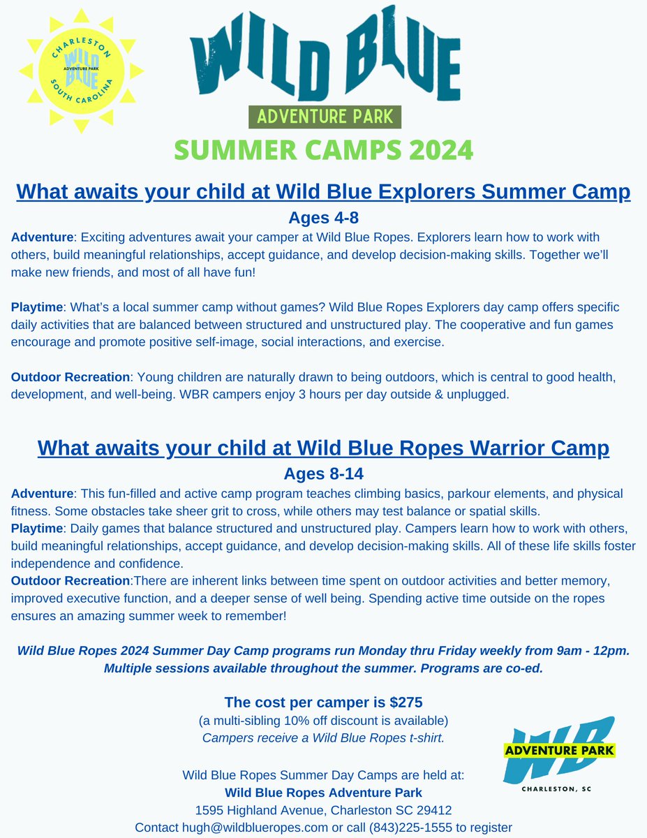 Enrollment continues for BOTH the Explorers Camps & Warrior Camps at Wild Blue!