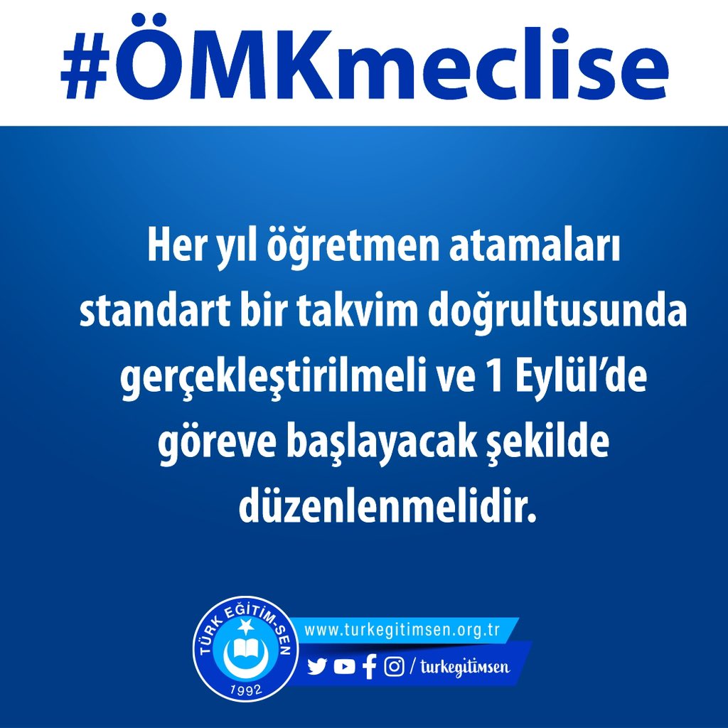 ÖĞRETMENLİK MESLEK KANUNU İLE;
Öğretmen atamaları standart bir takvim doğrultusunda yapılsın ve 1 Eylül’de göreve başlayacak şekilde düzenlensin.
#ÖMKmeclise