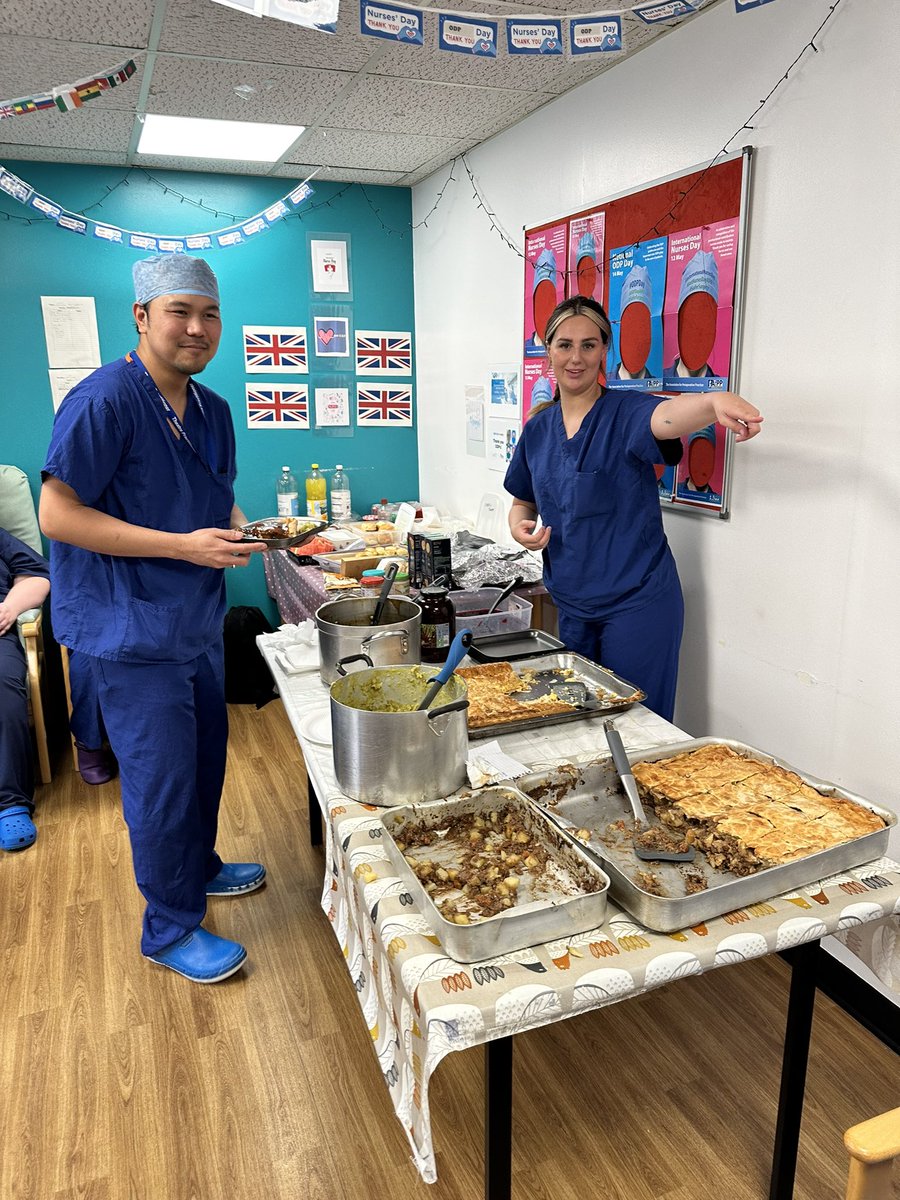 We love #internationalnursesday and #ODPday… celebrating the whole week with food from around the world! Today we had British cuisine… Pie and peas 🥧 tomorrow we look forward to the Philippines feast 🇵🇭 @UHMBT #findyourselfabetterteam