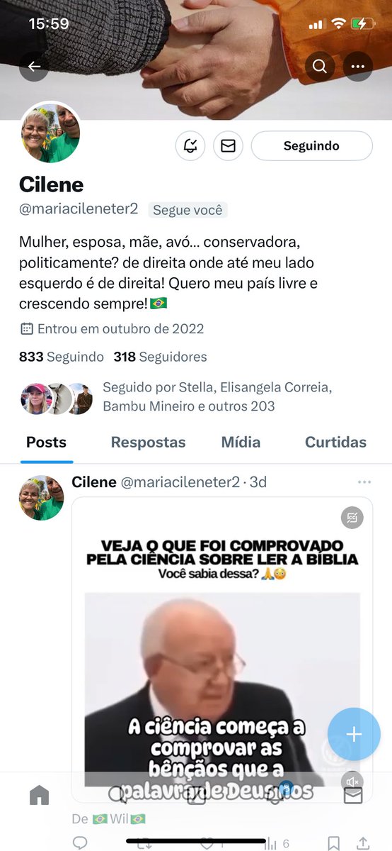 Bem vinda @mariacileneter2 !🌻🌻Obrigado por me seguir!Patriotas, será que a amiga Cilene passa de 400 seguidores ainda hoje? Vamos tentar esse desafio?💪💪🇧🇷🇧🇷🤝🤝PEÇO A CILENE QUE SIGA DE VOLTA TODOS OS PATRIOTAS QUE IRÃO TE SEGUIR, COMBINADO CILENE ? DIREITA SEMPRE UNIDA!🇧🇷🇧🇷