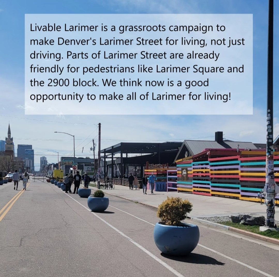 LivableLarimer's tweet image. We're a grassroots campaign to make Larimer Street for walking, dining, recreating, and more!