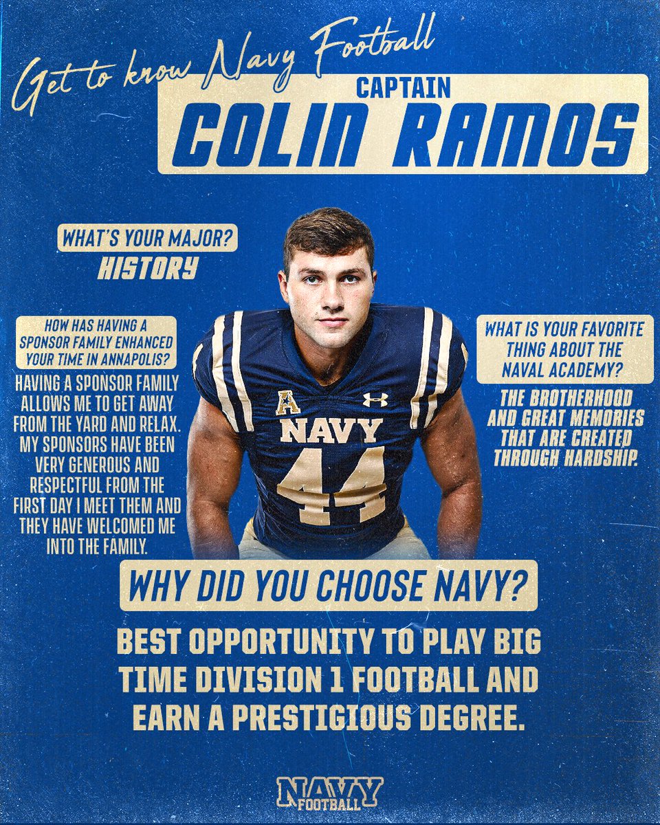 Navy Football Recruiting (@navyfbrecruit) on Twitter photo Big time football x big time degree x big time Brotherhood.
Captain <a href="/ColinRamos9/">Colin Ramos</a> on why he chose Navy⬇️🫡🐐⚓️
#GoNavy | #LetsFly25 Big time football x big time degree x big time Brotherhood.
Captain <a href="/ColinRamos9/">Colin Ramos</a> on why he chose Navy⬇️🫡🐐⚓️
#GoNavy | #LetsFly25