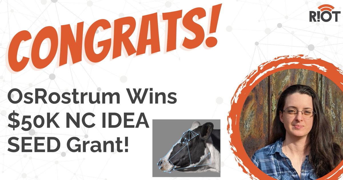 Congrats to Catie McVey, Founder & CEO of OsRostrum, Inc., for winning a $50K @NCIDEA SEED grant! OsRostrum's platform integrates 3D scanning, computer vision, & ML to aid cattle farmers. Learn more about OsRostrum: buff.ly/3UrPoLs