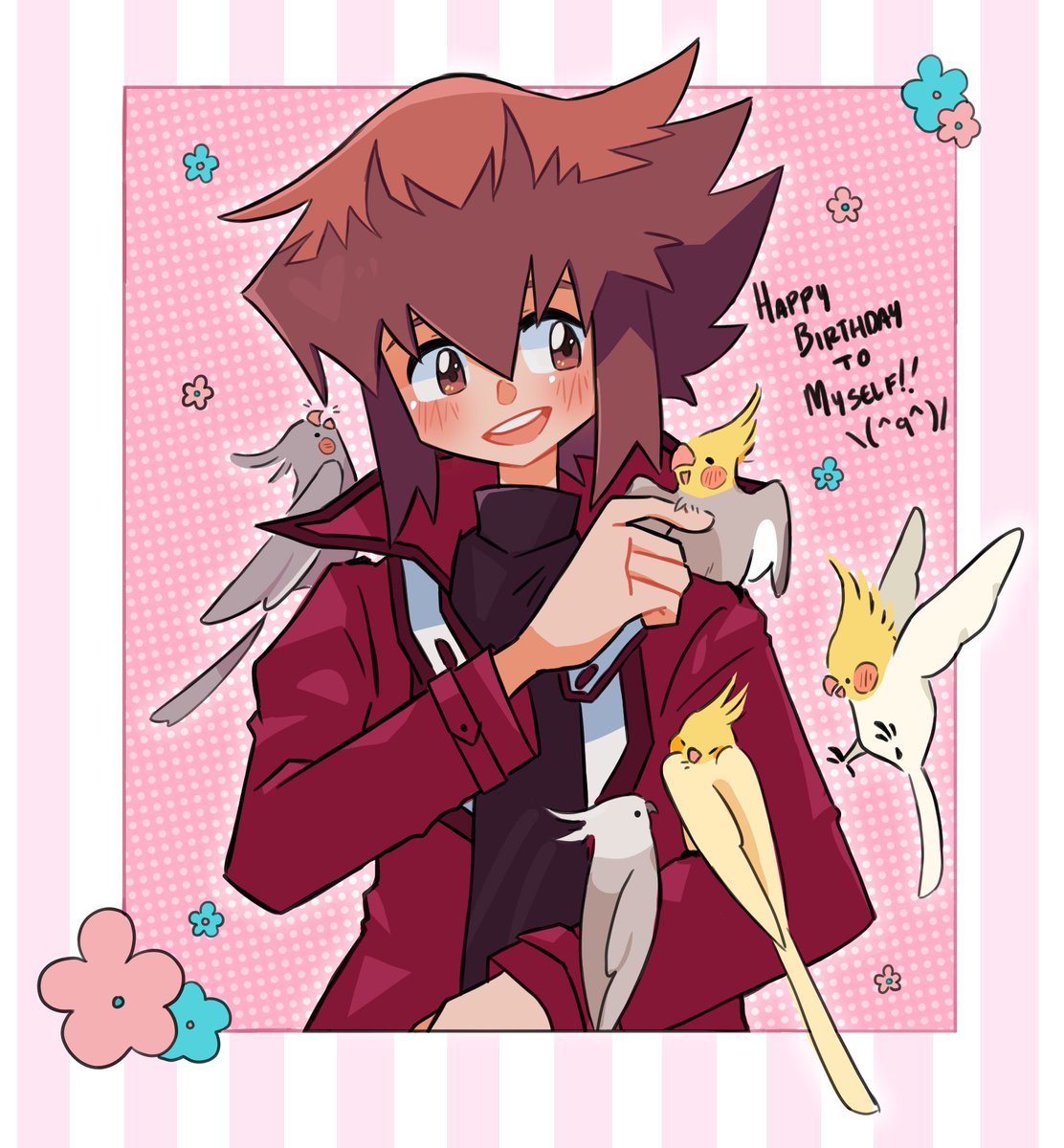 Blackypng's tweet image. Today is my bd!!! 🥳🥳 so i wanted to draw Judai once again with birds