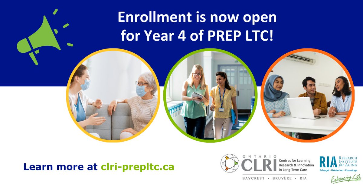 Did you hear? Year 4 of PREP LTC is here! 🥳 Enrollment is open for #LongTermCare homes to take advantage of a range of funding options for their student placement programs. Plus, homes can get their money sooner! Learn more: clri-prepltc.ca @SchlegelUW_RIA