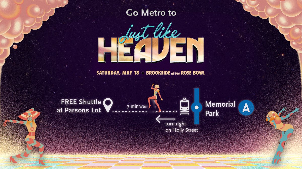Go Metro to @JLHeavenFest on Saturday! ⚡️ take A Line to Memorial Park Station ⚡️ walk down Holly St to free Rose Bowl-run shuttle from Parsons Lot D at Holly & Pasadena ⚡️ Metro reg fare $1.75 & $3.50 RT ⚡️station parking: mtro.la/9yF950RHvPt