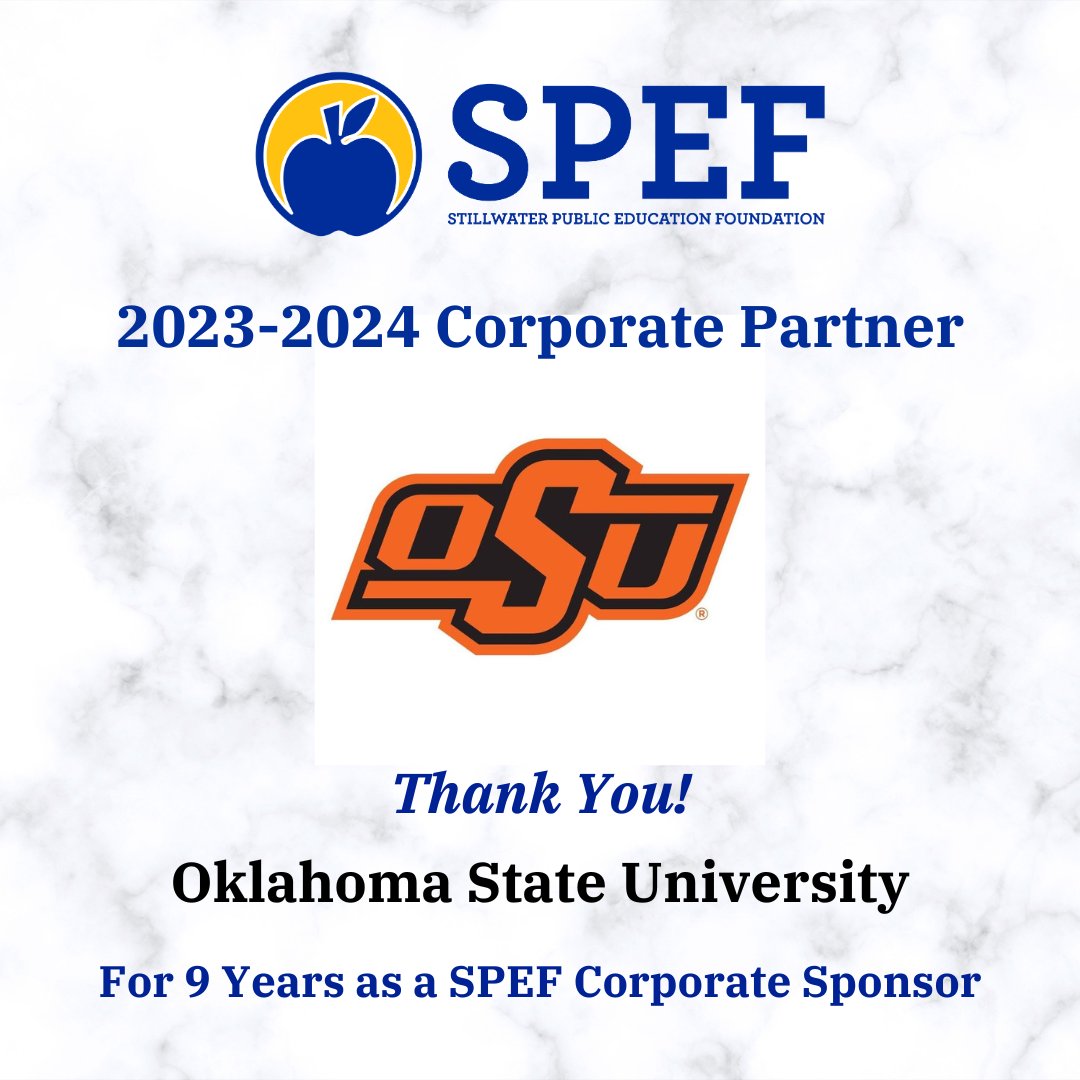 SPEFOK's tweet photo. SPEF is very grateful to Oklahoma State University for their 9 years of loyal support for SPEF!  We appreciate you! https://t.co/WLa7qX9yoo